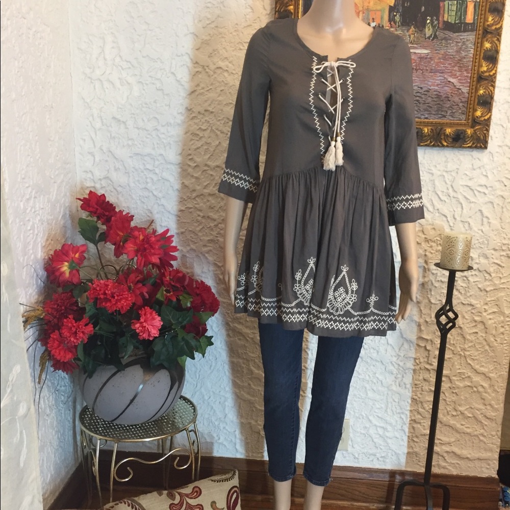 Taylor & sage embroidered gray tunic size xs